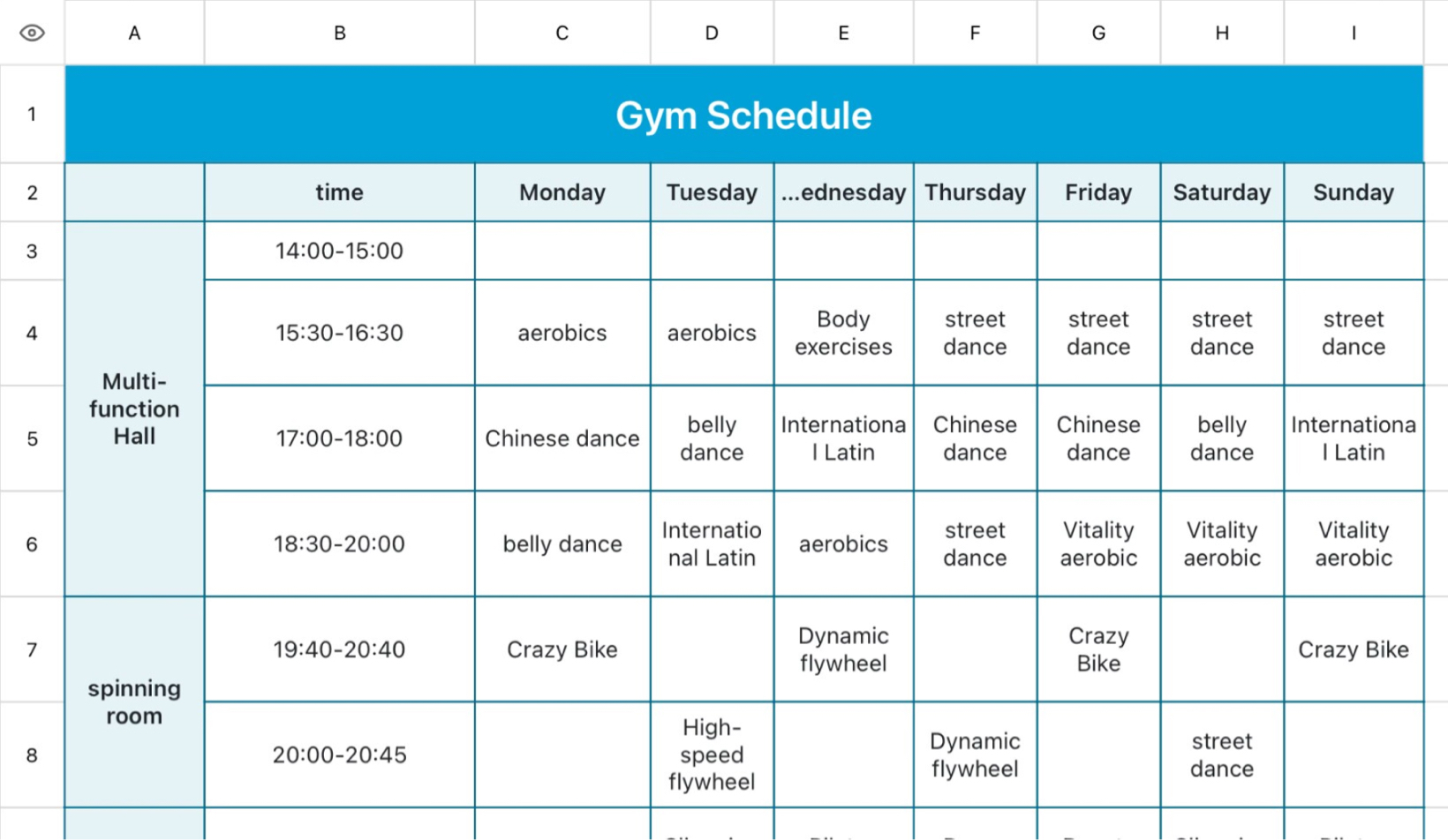 Gym Schedule